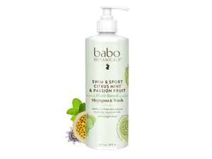 Babo Botanicals Swim & Sport Citrus Mint & Passion Fruit Shampoo & Wash – Made with Plant-Based Ingredients – Clarifies Hair & Skin After Exposure to Chlorine, Minerals & Salt – Dermatologist Tested – 16 fl oz (473 ml)
