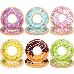60Pcs Donut Paper Plates for Christmas Two Sweet Party Decoration 7in Grow Up Dessert Cake Plates Disposable Tableware Dinnerware Set for Baby Shower Girls Birthday Donut Themed Party Supplies