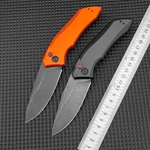 EDC Folding Knife 3.03" Drop Point Blade Black Blade T6 Aviation Aluminum Orange Handle