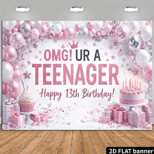 1PC,2D Flat Banner 13th Birthday Backdrop Pink Balloon Cake Party Decoration Background for Photography Teenager Celebration 13 Years Old Birthday Party Supplies Photo Booth Backdrop for Girls’ Party Birthday Party Decorations, Party Decorations Banners