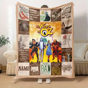 Oz the Wizard of Oz cartoon-themed printed flannel blanket - suitable for home, bedroom, living room and outdoor use,all-season decoration,ideal gift