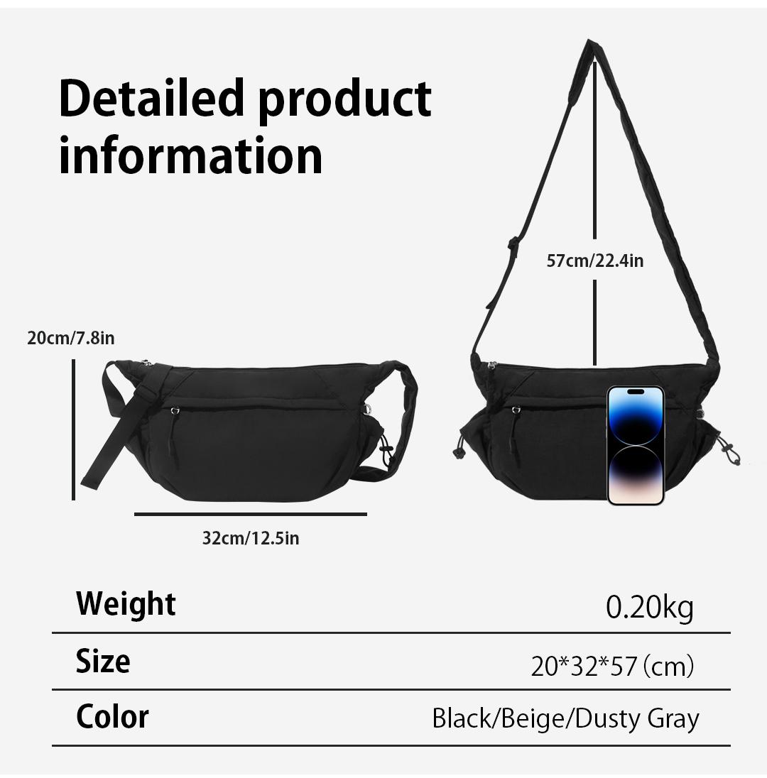 Lightweight Nylon Crossbody & Handheld Bag - Spacious, Multi-Pocket for Daily Commute