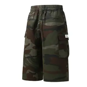 Men's Camo Cargo Capri Shorts - Loose Fit Elastic Waist Wide Leg Cropped Pants with Multi Pockets for Streetwear, Hip Hop and Casual Summer 527