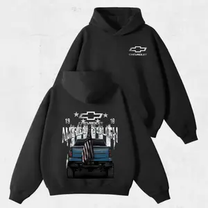 Chevy American Tough Hoodie – Patriotic Truck Sweatshirt, Lifted Chevrolet Pickup with Flag Graphic, USA Truck Guy Pullover, Built Since 1918, Siemens