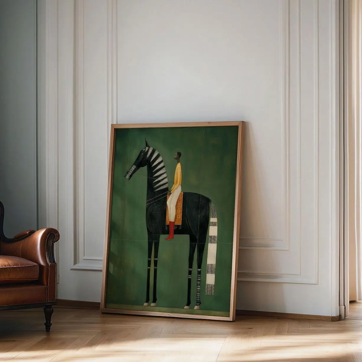 Vintage Abstract Horse Wall Art Olive Green Equestrian Home Decor O