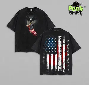 American Eagle Flag Washed Tee, Bald Eagle USA Flag Shirt, Patriot Day Tee, Vintage American Flag Oversized Shirt, Freedom Grunge Wash Tee