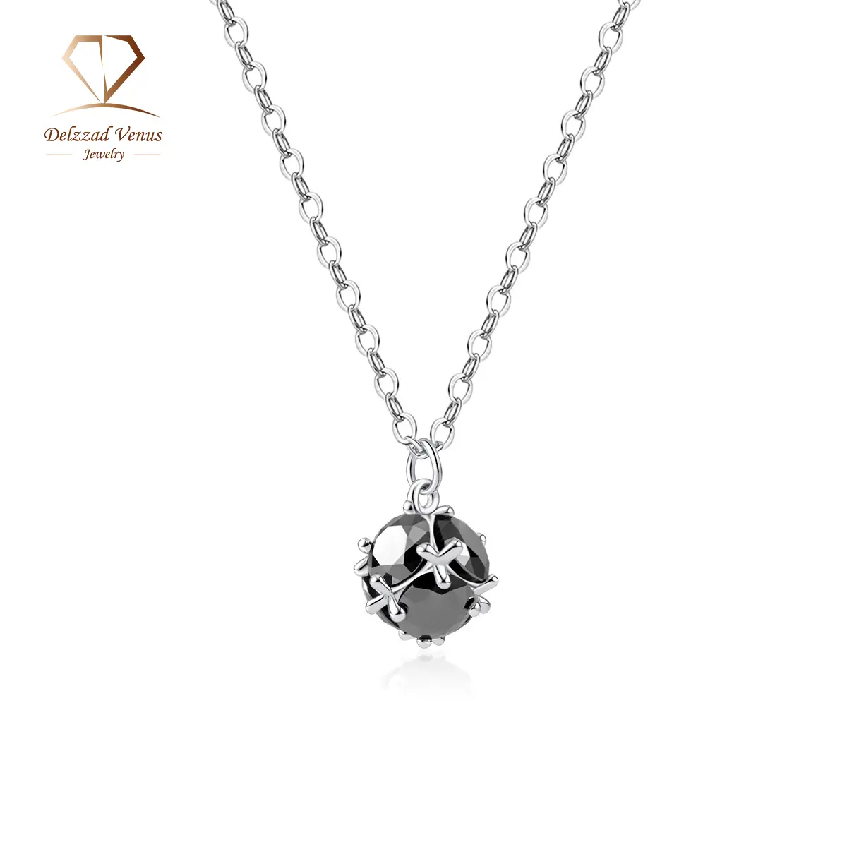 DELZZAD 1.8ct Round Black VVS Moissanite Necklace for Women, Celestial S925 Sterling Silver Wire Wrap Pendant, Anniversary Birthday Engagement Gift with Jewelry Box