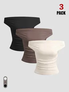 TFNOSIZE 3-Pack Women’s New Sexy Solid Color Ruched One-Shoulder Tank Tops, Fashionable Casual Minimalist Summer Sleeveless Tops, Women’s Stretch Fabric Tank Tops, Women’s Everyday Slim Fit Apparel, Women’s Tops, Women’s Clothing