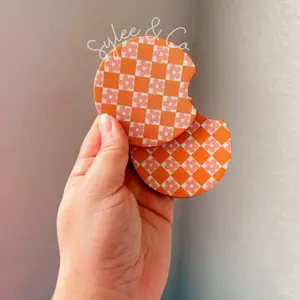 Checkered flower Car Coasters
