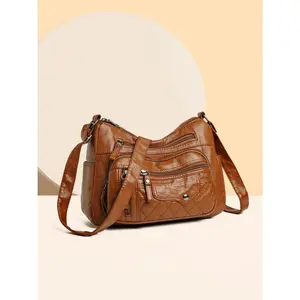 PU Leather Multi Pockets Adjustable Strap Shoulder Bag