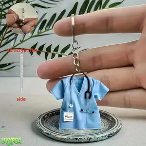 Personalized Nurse Scrubs Keychain, 2D Flat Acrylic Keychain with Stethoscope Detail,Cute Medical Pendant Hospital ID Card Holder Medical Staff Keychain, Durable Metal Chain Keyring, Ideal Nursing Graduation Gift, Appreciation Present for Nurses, Doctors