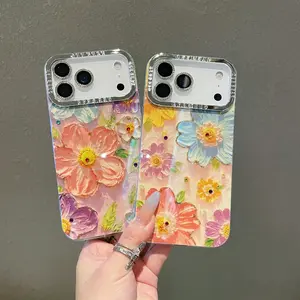 Oil Painting Colorful Flower Phone Case for iPhone 17-14 Series, Elegant High-Quality Soft Shell, Anti-Drop Protection, Creative and Unique Design
