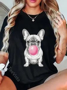 100% Cotton Funny Frenchie Lover Clothing: French Bulldog Blowing Bubble T-Shirt