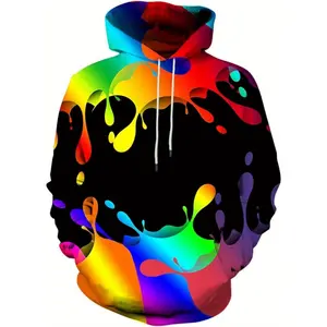 Unisex 3D Graphic Hoodie - Bold Abstract Face Painting Design in Red, Blue, Yellow, Green, Purple, Black, White - Machine Washable Polyester Blend Pullover Sweatshirt with Drawstring Hood - All-Season Casual Streetwear for Men & Women - Everyday & Party O