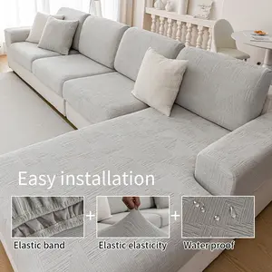 All-Season Universal Washable Sofa Cover, Plain Straight Line Texture, Fleece Material, Anti-Slip, Durable, Pet Friendly, Easy to Remove & Wash