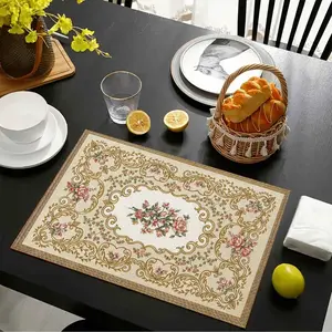 Vintage Rose Flower Table Placemat, Washable Stain-Resistant, Suitable for Home Restaurant, Dining Table Decor, 1pc/4pcs/6pcs