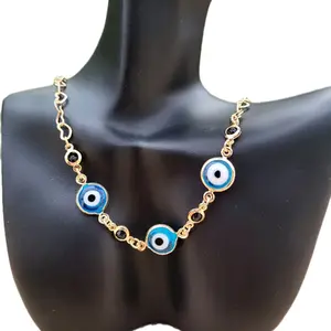 Gold Plated Blue Turkish Eye Necklace for Women