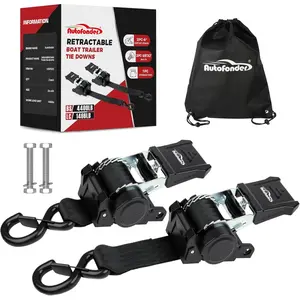 Retractable Boat Tie Down Straps-2" x 6ft Heavy Duty Transom Strap,Trailer Bolt-On Mount Ratchet Straps for Boat,Jet Ski-4,400lbs Break Strength - Includes 3/8" bolts & Storage Bag (2-Pack)