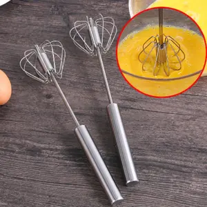 12 Inch Semi-Automatic Stainless Steel Egg Beater, Manual Handheld Mixer for Eggs and Cream, Essential Kitchen Tool, Small Kitchenware, Wire Whisks