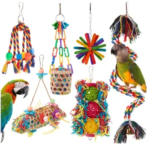 6 Pack Bird Colorful Chewing Toys Parrot Foraging Shredder Toys Shred Hanging Foraging Toys,Comfy Perch Parakeet Toys for Rope Bungee Bird Toy High-quality Materials Suitable for Most Birds