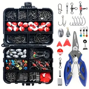 JSFUN Ultimate 263pcs Fishing Tackle Kit with Stainless Steel Pliers, Hooks & Weight Sliders - Complete Gear Box Set for Anglers - For Freshwater & Saltwater Fishing - Ideal Gift for Fishing Enthusiasts