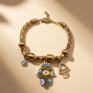 Gold Evil Eye Hamsa Bracelet
