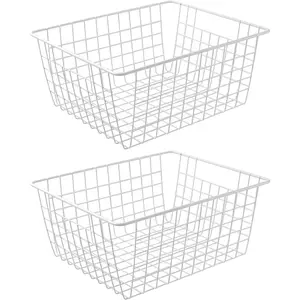 14" Upright Freezer Baskets, Large White Wire Bins Bakset for Freezer, Pantry, Organizing, Set of 2