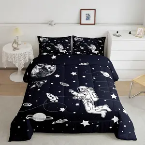 Feelyou Breathable Soft Microfiber Solar System Bedding Set - Duvet/Comforter Set for Toddler, Twin, Full Sizes, Blue White Outer Space Themed with Planets & Cute Astronauts