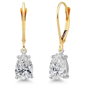 Gem Stone King 1.40 Cttw IGI Certified Lab Grown Diamond in 14K Two-Tone Gold Earrings for Women | Pear Shape | D-E Color | VS1-VS2 Clarity