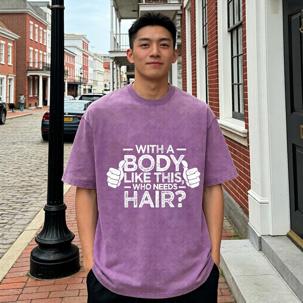 Vintage 260g Heavy Cotton Washable Direct Spray Funny Graphic T-Shirt Breathable Relaxed Fit For Proud Bald Dads