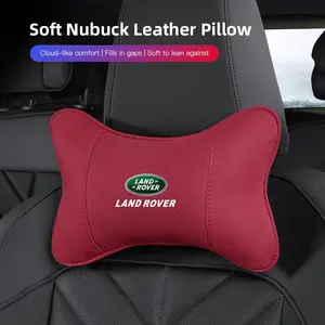 Car Suede Headrest Logo Neck Support Auto Seat Accessories For Land Rover Range Rover Evoque Velar Defender Discovery Freelander Land Cruiser