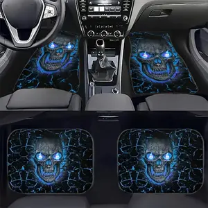 4 Piece Skull Print Universal Car Floor Mats, Anti-Slip Front and Rear Mat Set, Cool Interior Decoration for Cars Suvs