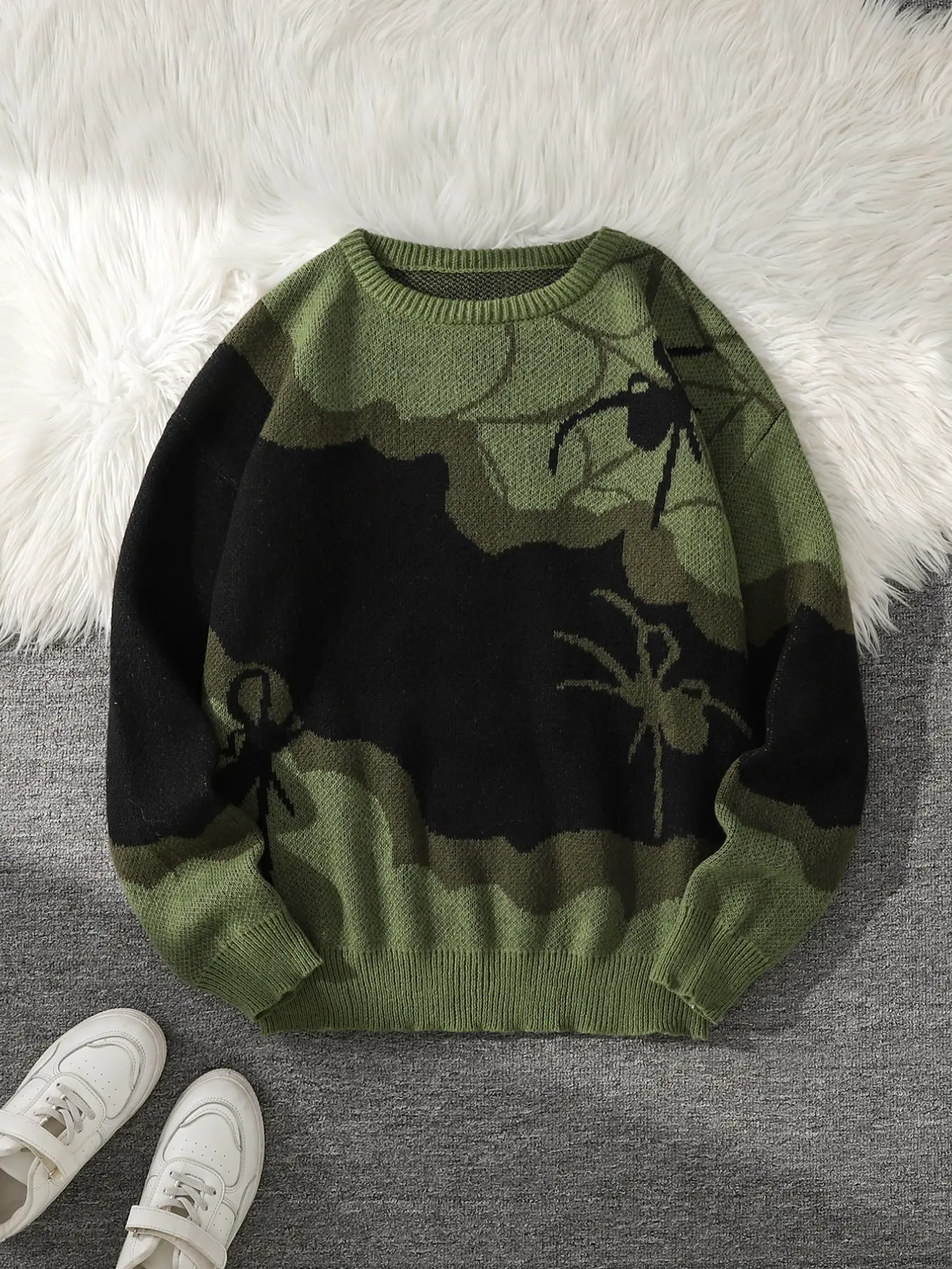 Spider Animal Jacquard Knit Sweater, Casual Round Neck Pullover for Men, Fashion Street Style Design, Perfect for Daily Wear & Gifts, Streetwear, Knitwear