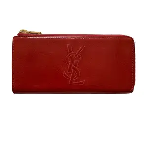 Pre-owned Yves Saint Laurent Wallet Small Leather Goods YSL red leather zip around authentic with COA