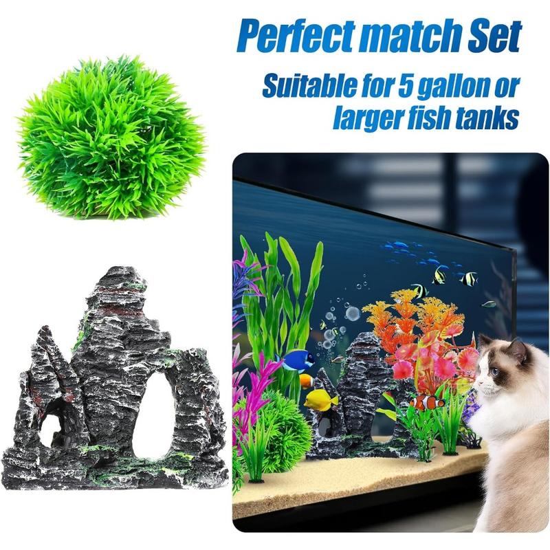 13 Aquarium Plants Cave Rock Decor Set& Fish Tank Artificial PlasticPlants,Fish Tank Accessories Small Large Aquarium Decorations Kit