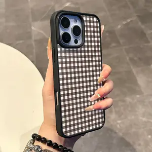 Chic Magnetic Case for iPhone11/12/13/14/15/16/17/promax Brown Gingham Pattern MagSafe Ready, Anti-Slip, Ultra Thin | Aesthetic Touch for Daily Use