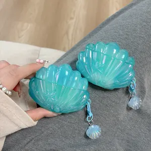 Blue Shell Style Electroplated Earphone Case for AirPods 4 & Pro2/pro3, Durable Protection Design for Daily Use, Stylish Accessory for Women, Headphone Accessories