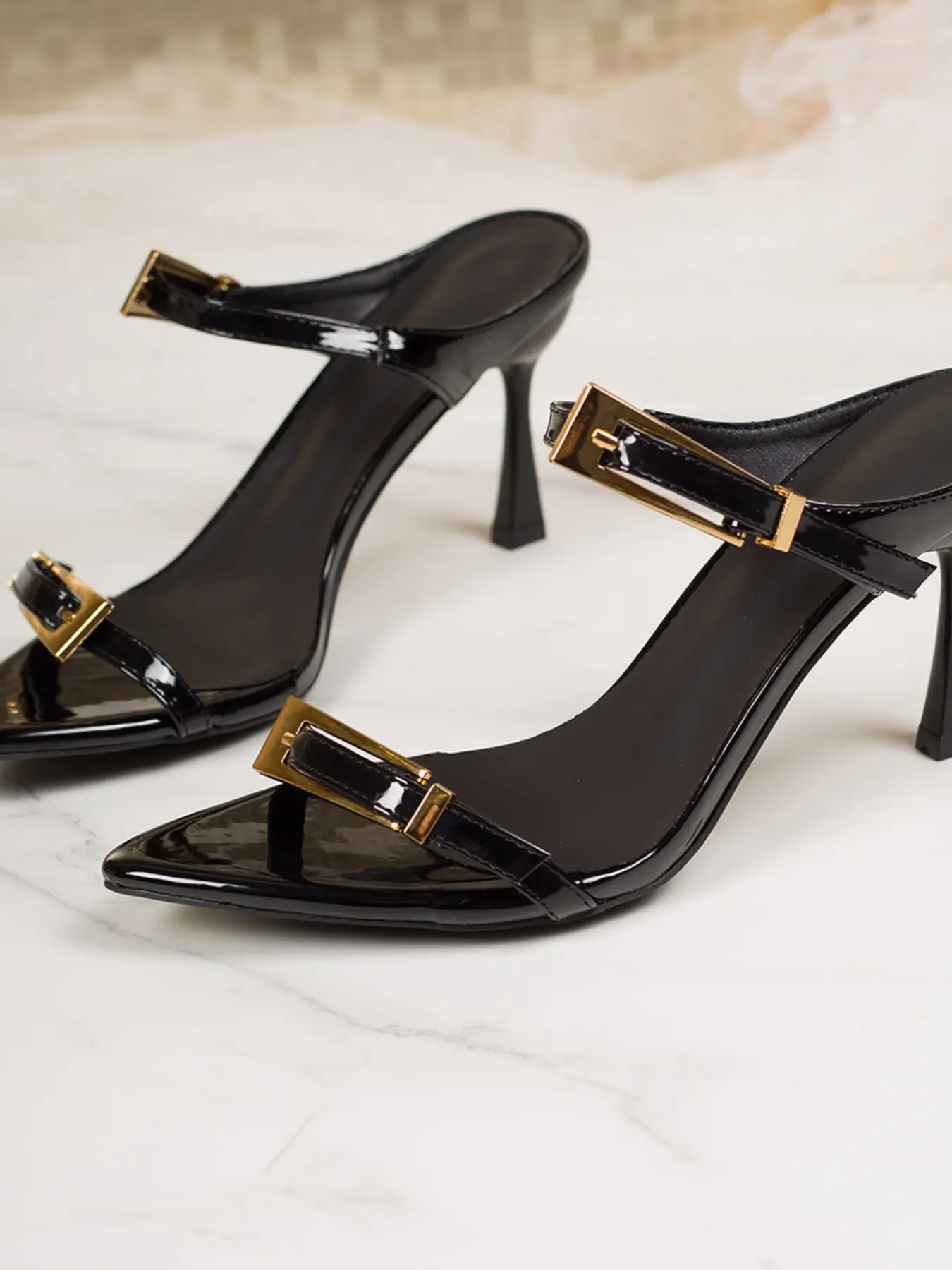 Simple Metal Buckle Thick Heel Sandals, Classy Sandals, Dress Sandals, Dressy Sandals, High Heeled Sandals, Classic Pointed High Heel Shoes, Women's Office Commute, Vacation, Party, Date