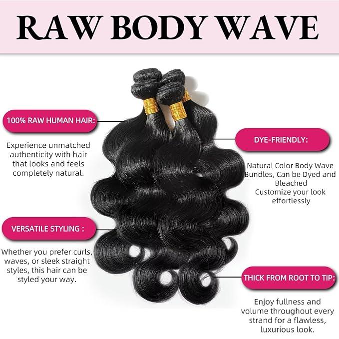 12A Human Hair Bundles 18 20 22 Inch Body Wave Bundles Human Hair 100% Unprocessed Brazilian Virgin Weave Bundles 3 Bundles Real Natural Black Wavy Human Hair Extensions 1B Bundles for Women