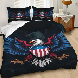 2/3Pcs Patriotic American Bald Eagle Duvet Cover Set, Stunning Graphic Bedding Set, Soft and Comfortable Microfiber Material, Ideal for a Bold and Inviting Bedroom Decor, Includes 1 or 2 Pillowcase - No filling/Zipper Closure