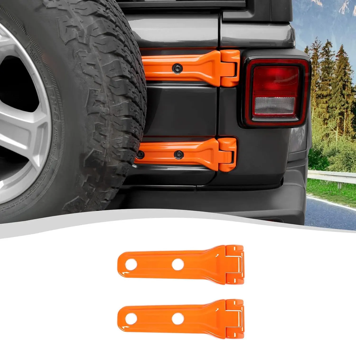 Orange Tailgate Hinge Cover & Spare Tire Rear Door Bracket Cover - Car Exterior Decoration Accessory, Protects Hinges, Fits 2018-2025 Jeep Wrangler JL JLU Sport X Sahara Rubicon