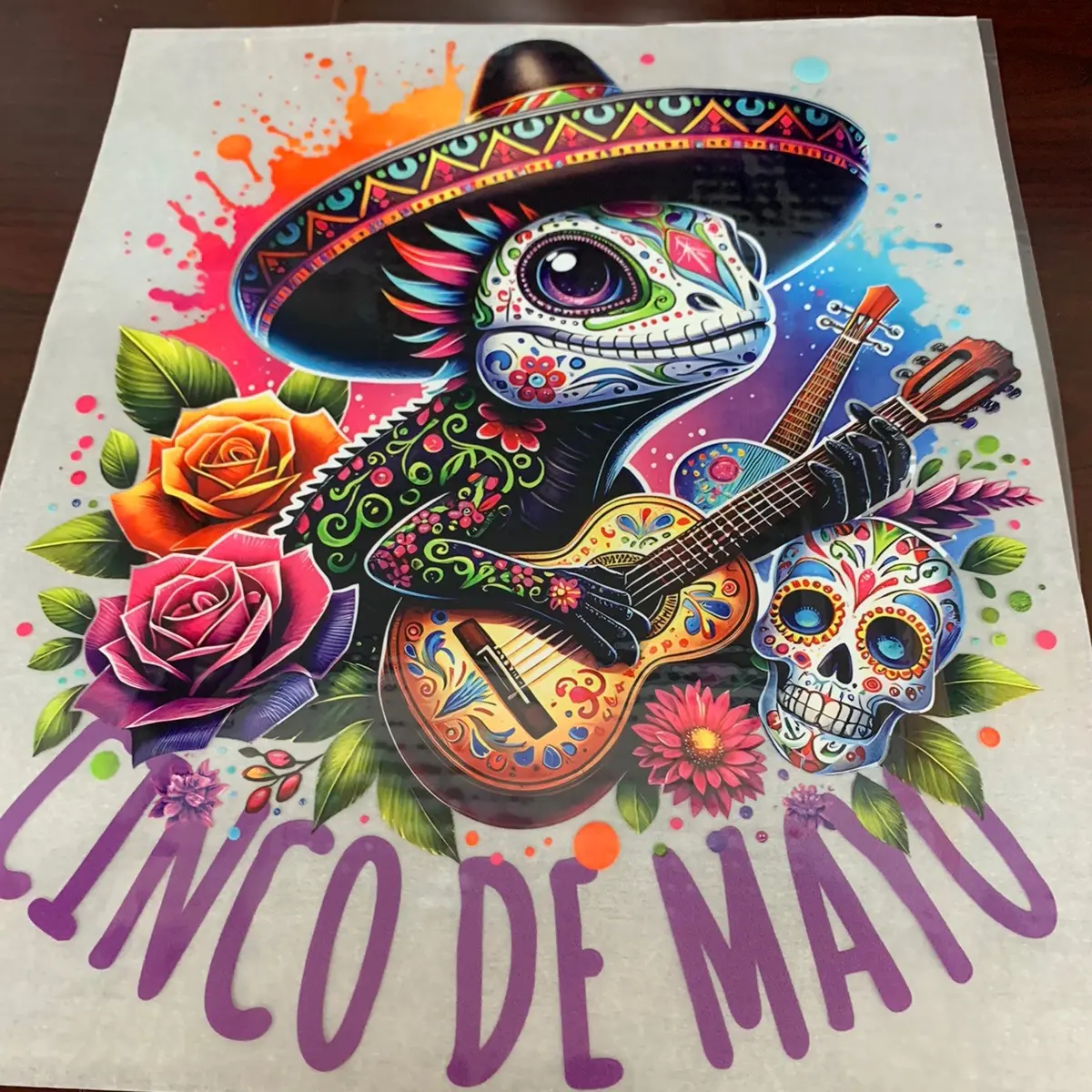1 Dtf transfer Cinco de Mayo lizard with guitar Ready to Heat Press transfer film