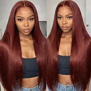 Asteria Hair Waxberry Red Colored Hair Wig Straight Ready and Go Glueless Wigs Pre Cut 7x5 Human Hair Wigs Beginner Friendly