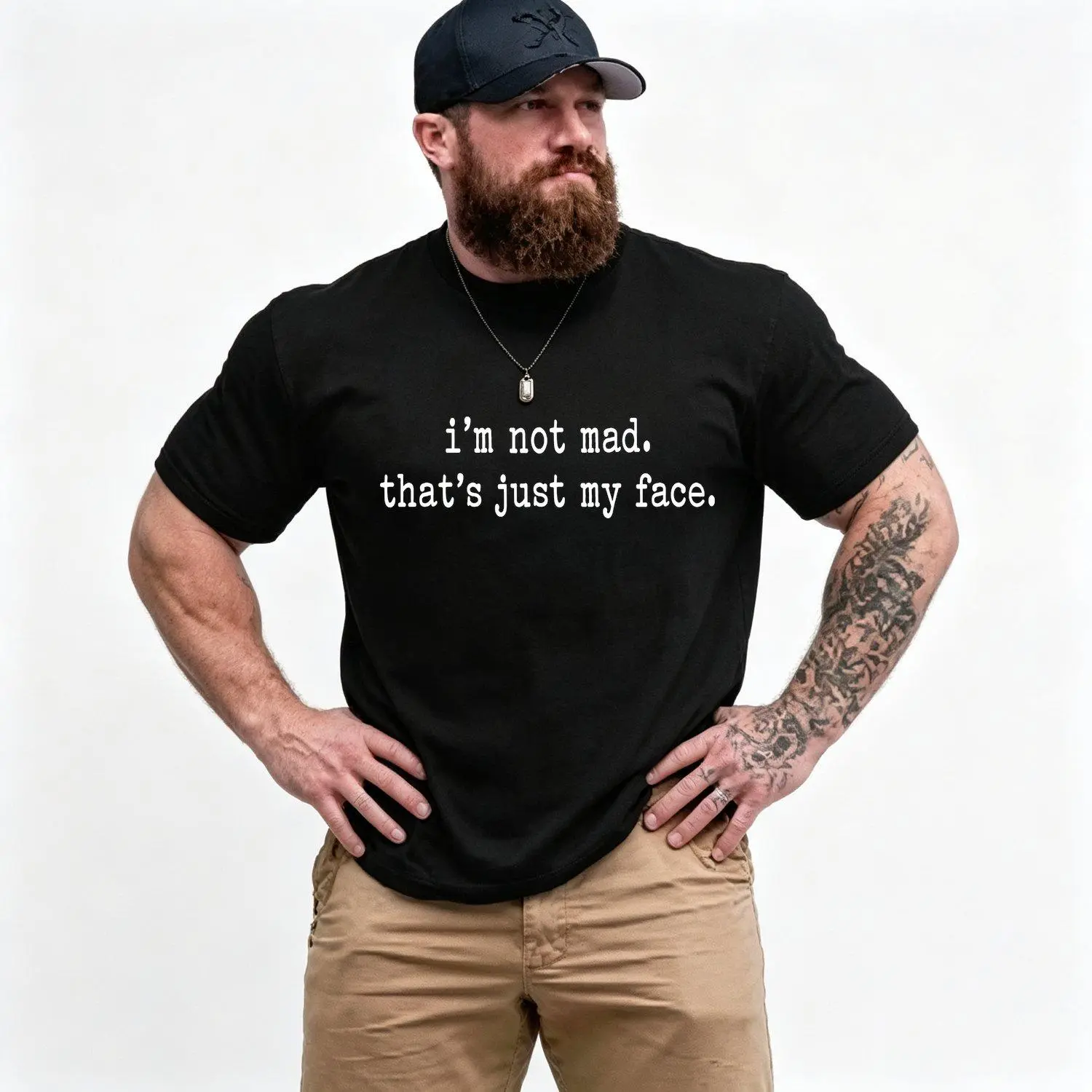 Men's Unisex "I'm Not Mad That's Just My Face" Short Sleeve Cotton T-Shirt, Funny Sarcasm Graphic Print Tee, Casual Humor Quote Crew Neck Top