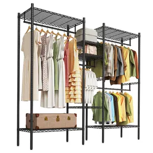 GARVEE Heavy Duty Metal Garment Organizer Rack – Freestanding Storage Shelf with Adjustable Shelves & Hanging Rods, 1000 lbs Capacity – Perfect for Closet, Wardrobe, Dorm – Portable Steel Clothing Rack, Black – Maximize Your Closet Space!