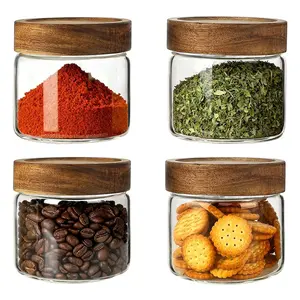 4 Pack Glass Pantry Storage Jars with Airtight Lid - 17oz Glass Kitchen Canisters, Clear Glass Food Storage Containers with Lid for Tea,Sugar,Cookie