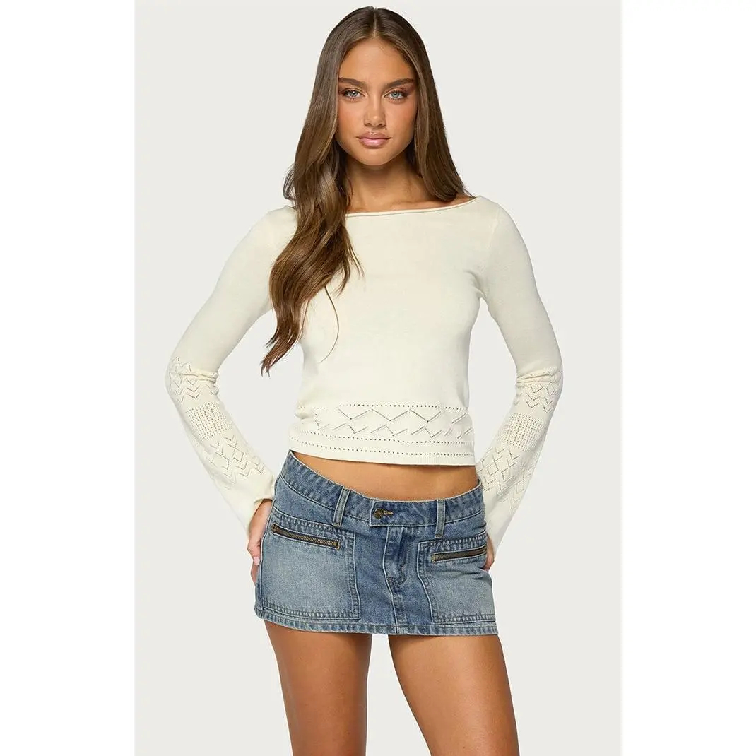 Edikted Women's Maple Pointelle Long Sleeve Top