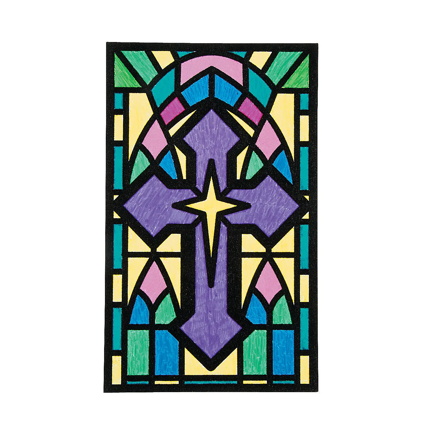 Color-Your-Own Fuzzy Religious Cross Kit - Lightweight, Artistic, Multicolor, 5.5"x9", 12-Pc Set for Bible Study, Church Activities - Engages During Church Lessons, Inspires Artistic Ability (Toys & Hobbies DIY)