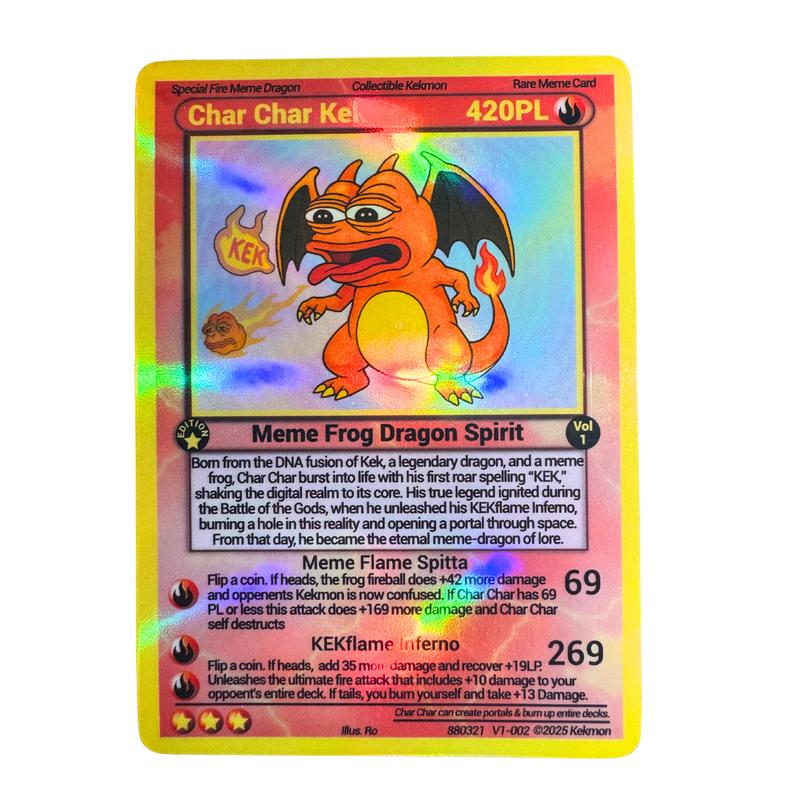 Holographic Char Char Kek Meme Prank Card, Gag Gift, Great for funny gifts to friends and family.