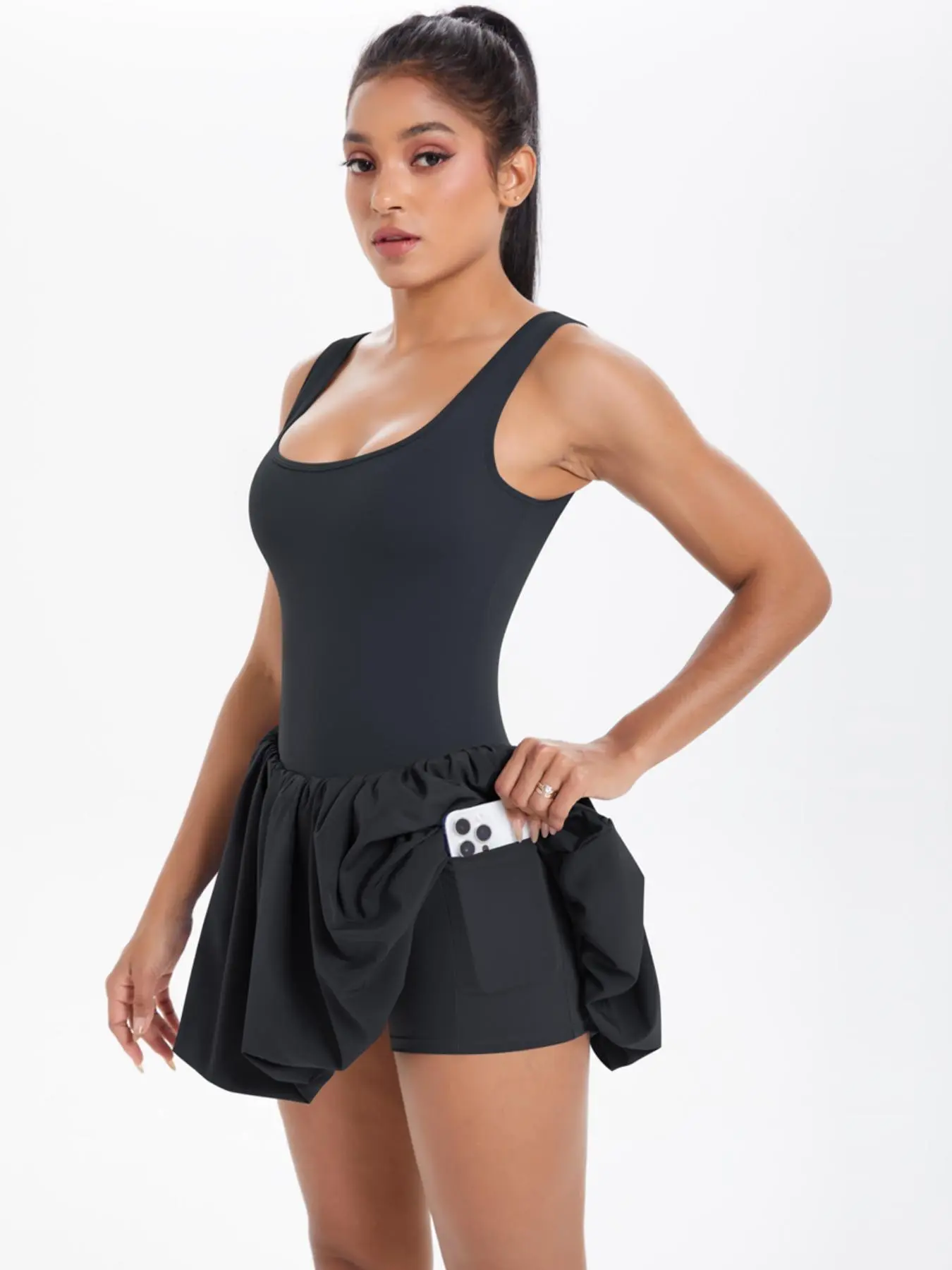Women's Solid Color Racer Back Sports Tank Dress, Breathable Quick Drying Sleeveless Athletic Dress, Ladies Sportswear for Gym Workout Running